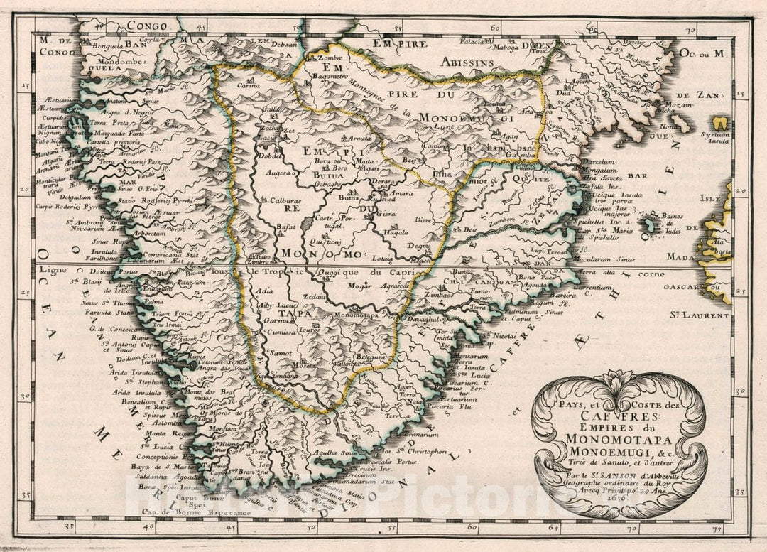 Historic Map : Africa, Southern Pays, et Coste des Caffres: Empires de Monomotapa, Monoemugi, c, 1656 Atlas , Vintage Wall Art