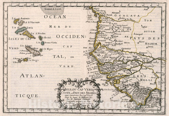 Historic Map : Africa, West Isles Du Cap Verd Coste, et Pays Des Negres aux Environs du Cap Verd, 1656 Atlas , Vintage Wall Art