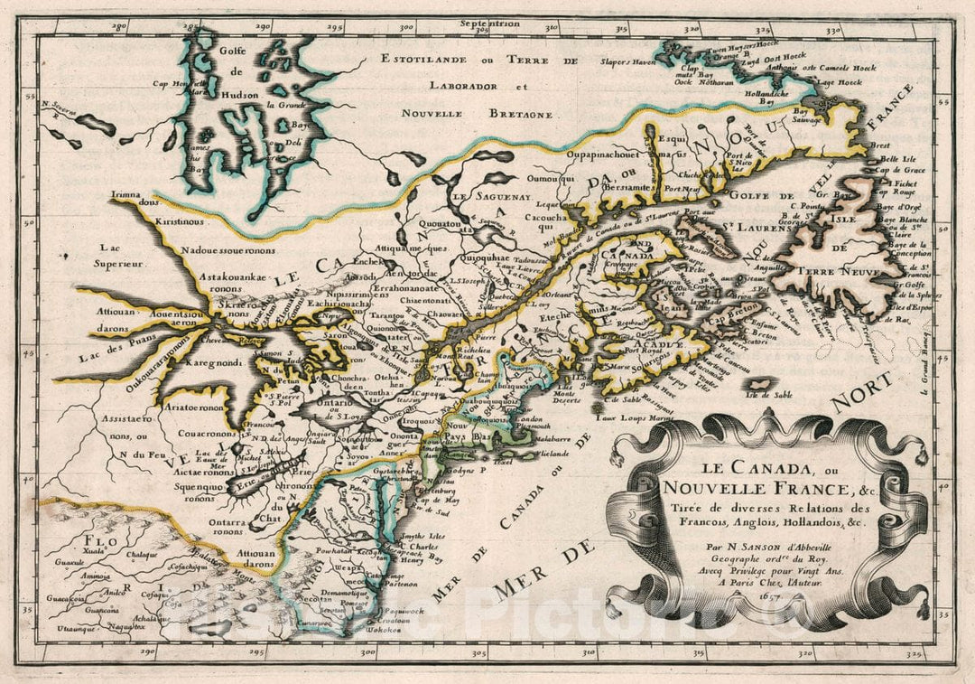 Historic Map : Canada, Newfoundland, , North America Le Canada, ou Nouvelle France &c, 1657 Atlas , Vintage Wall Art