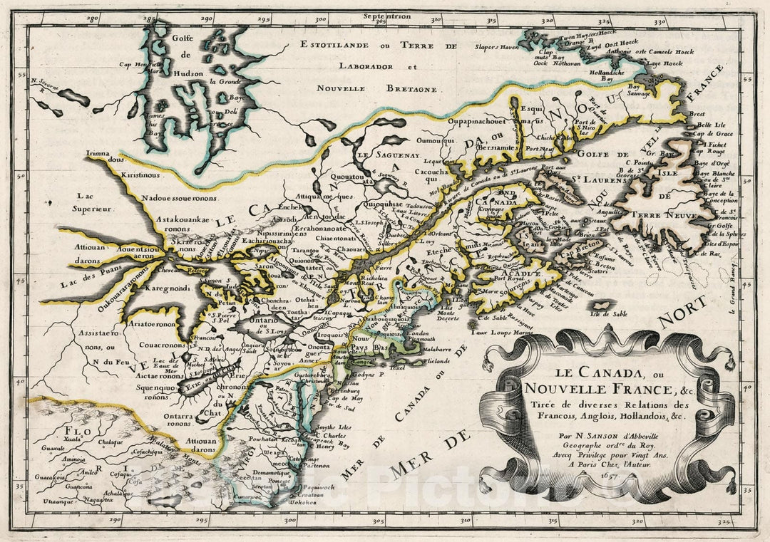 Historic Map : Canada, Newfoundland, , North America Le Canada, ou Nouvelle France &c, 1657 Atlas , Vintage Wall Art