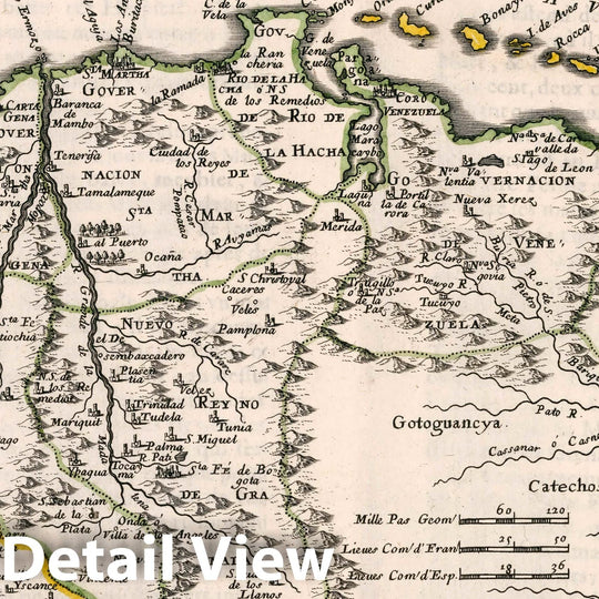 Historic Map : Venezuela, , South America Terre Ferme, Nouveau Royme de Grenade, c, 1657 Atlas , Vintage Wall Art