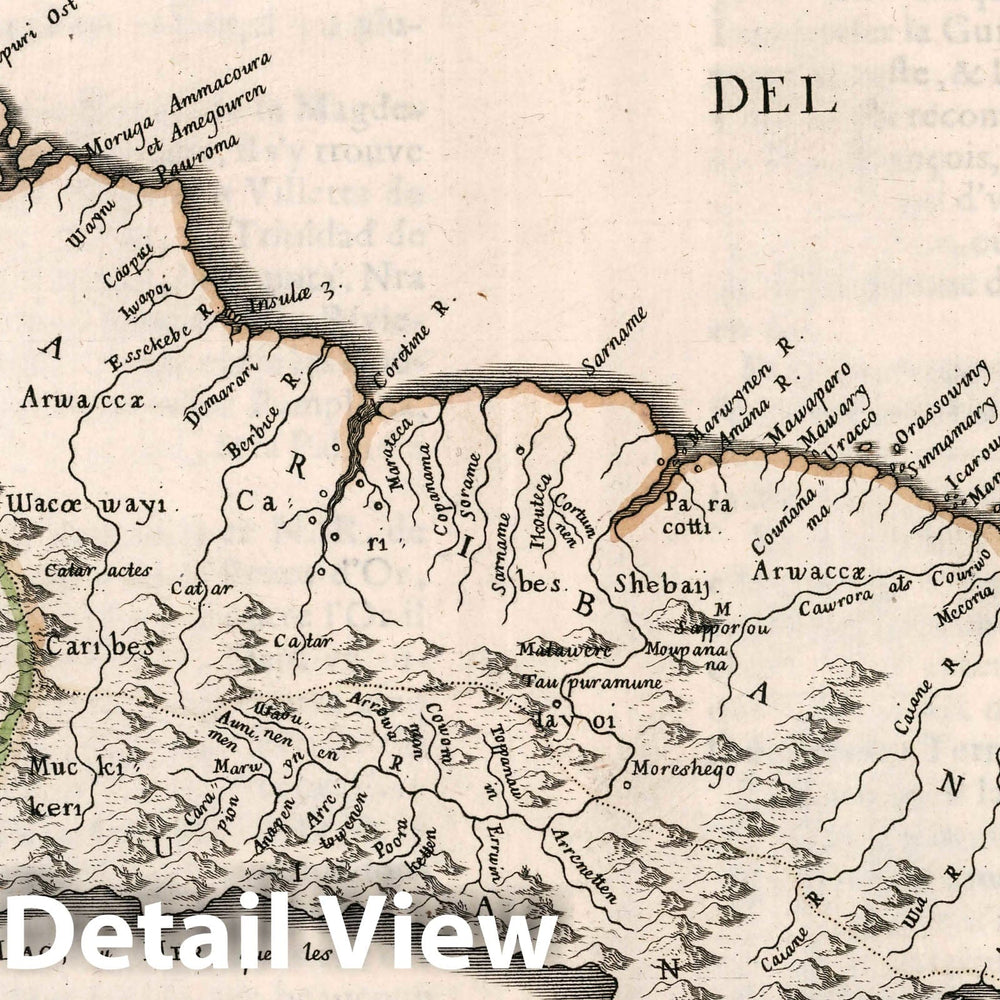 Historic Map : Guyana, , South America Guiane divisee en Guiane, et Caribane, 1657 Atlas , Vintage Wall Art