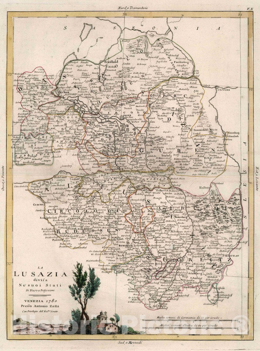 Historic Map : Germany, Europe, Central La Lusazia divisa Ne' Suoi Stati, 1780 Atlas , Vintage Wall Art