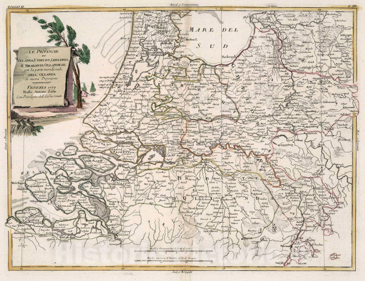 Historic Map : Netherlands, Le provincie di Zelanda, Utrecht, Gheldria, e Brabante Ollandese, 1777 Atlas , Vintage Wall Art