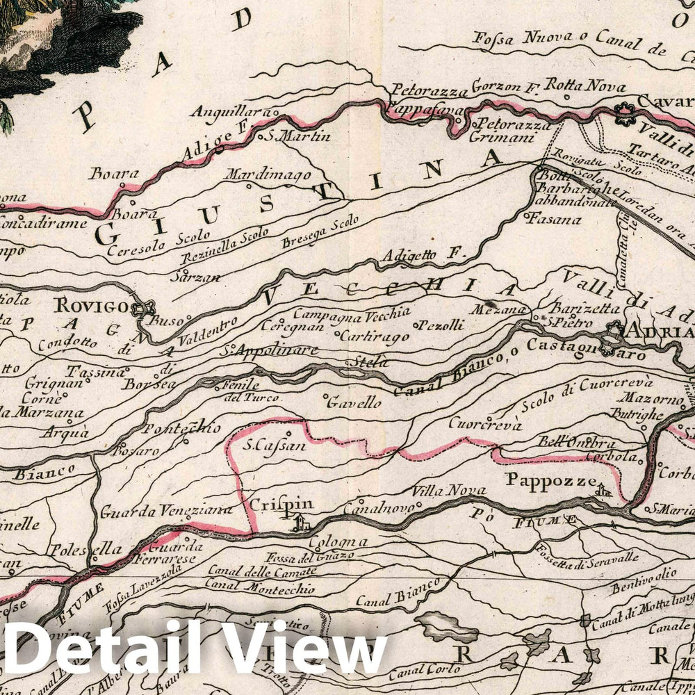 Historic Map : Italy, Polesine di Rovigo : Di Nuova projezione. Venezia 1782. Presso Antonio Zatta. G. Zuliani inc. G. Pitteri scr, 1782 Atlas , Vintage Wall Art