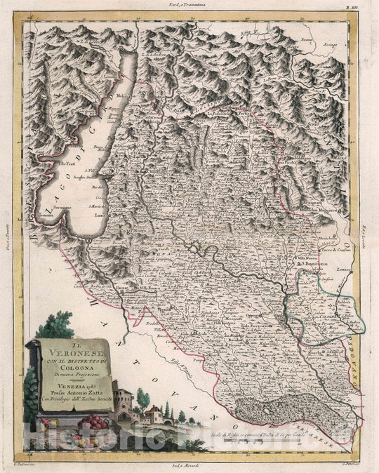 Historic Map : Italy, Il Veronese con : Il Distretto di Cologna : Di Nuova projezione. Venezia 1783. Presso Antonio Zatta, 1783 Atlas , Vintage Wall Art