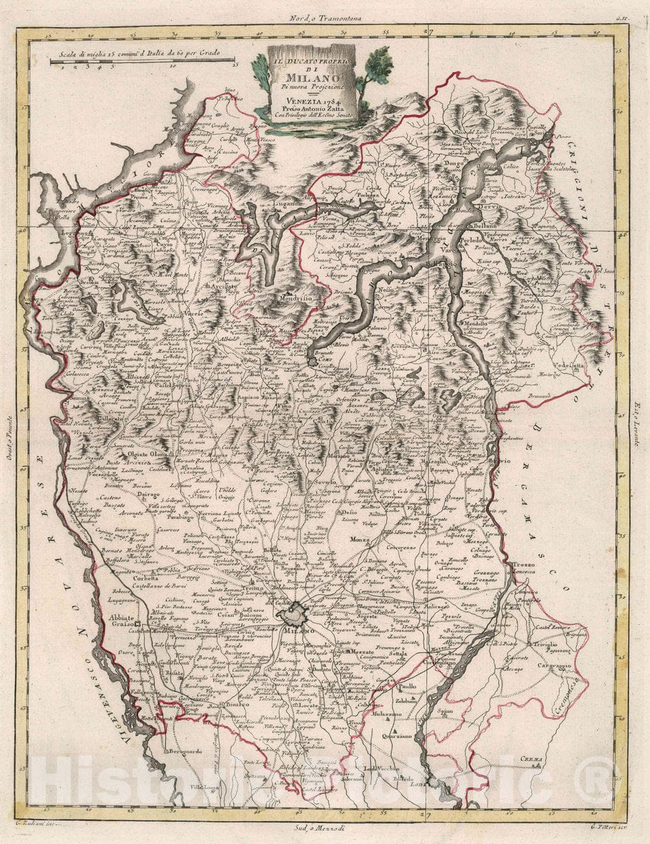 Historic Map : Italy, Milan Region (Italy) Il Ducato Proprio di Milano , 1784 Atlas , Vintage Wall Art