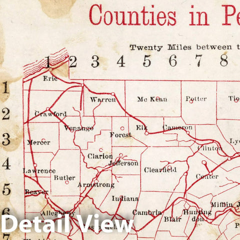Historic Wall Map : Counties in Pennsylvania. Larrance's Post Office Chart, and maps of Ten States, 1866 Atlas - Vintage Wall Art