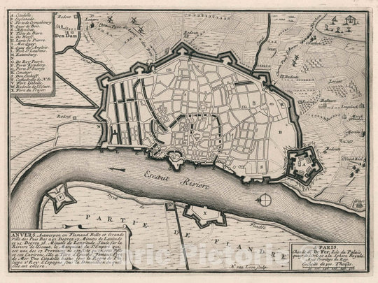 Historic Map : Netherlands , Antwerp Belgium Anvers Antwerpen en flamand Belle et Grande Ville des Pais Bas, 1696 Atlas , Vintage Wall Art