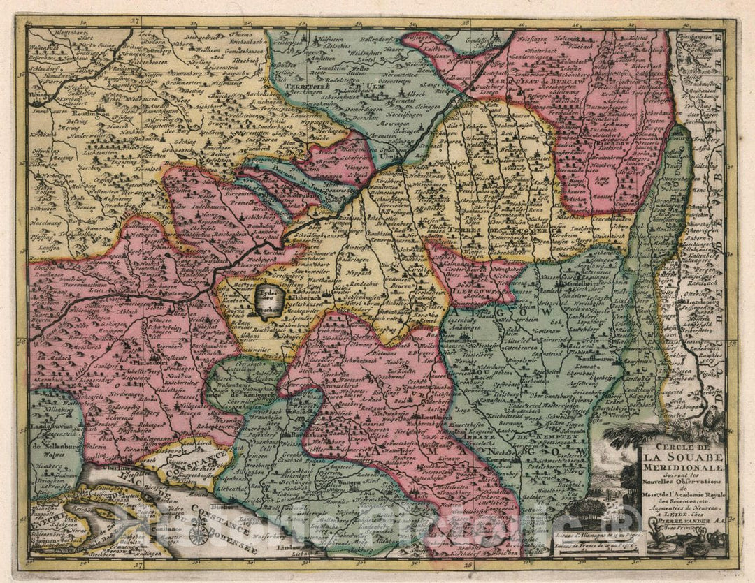 Historic Map : Germany, Cercle de la Souabe meridionale, 1714 Atlas , Vintage Wall Art