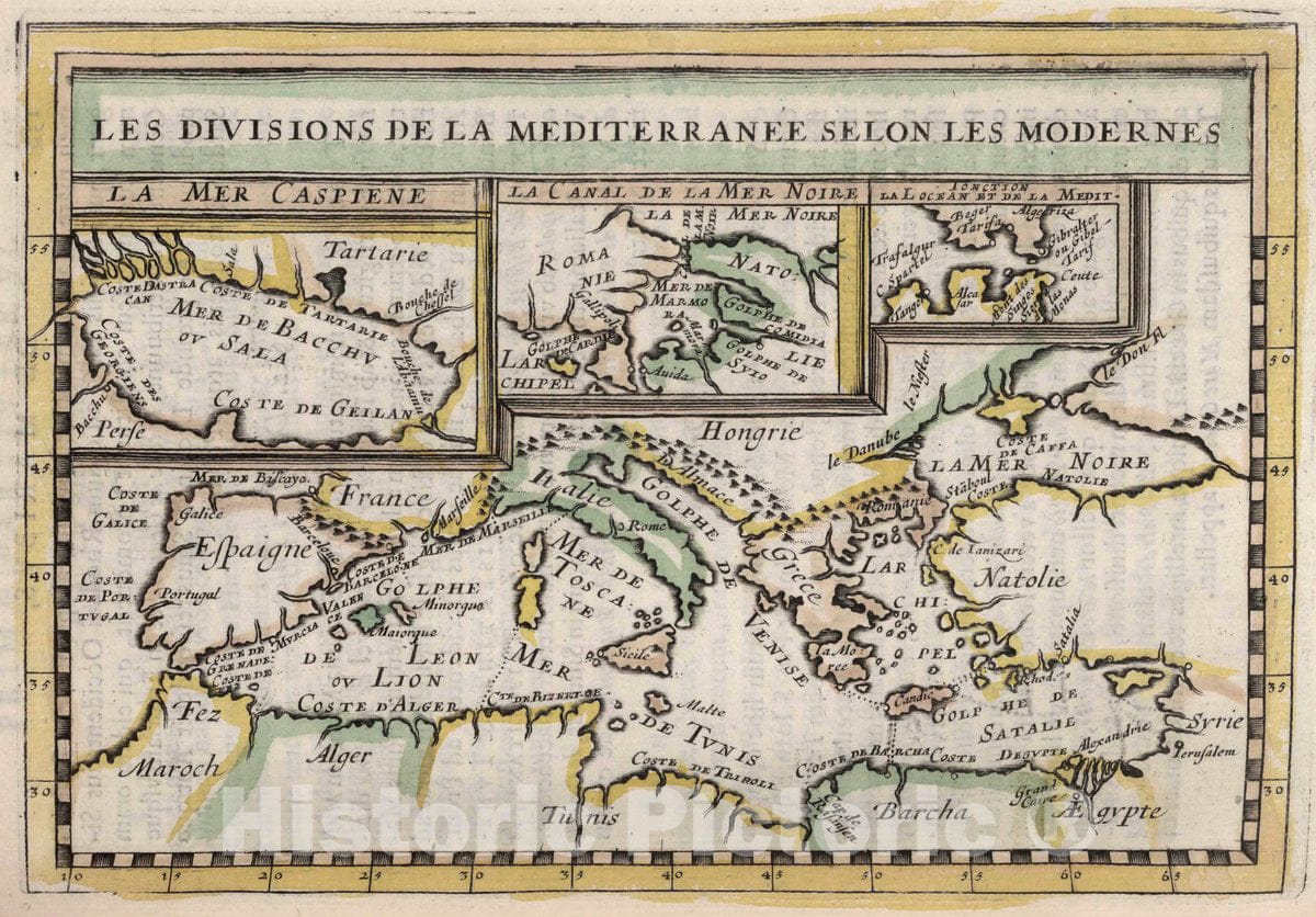 Historic Map : Mediterranean Sea Les Divisions de la Mediterranee Selon les Modernes, 1648 , Vintage Wall Art