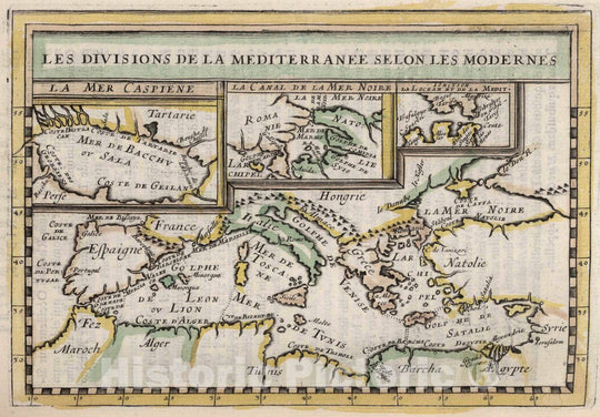 Historic Map : Mediterranean Sea Les Divisions de la Mediterranee Selon les Modernes, 1648 , Vintage Wall Art