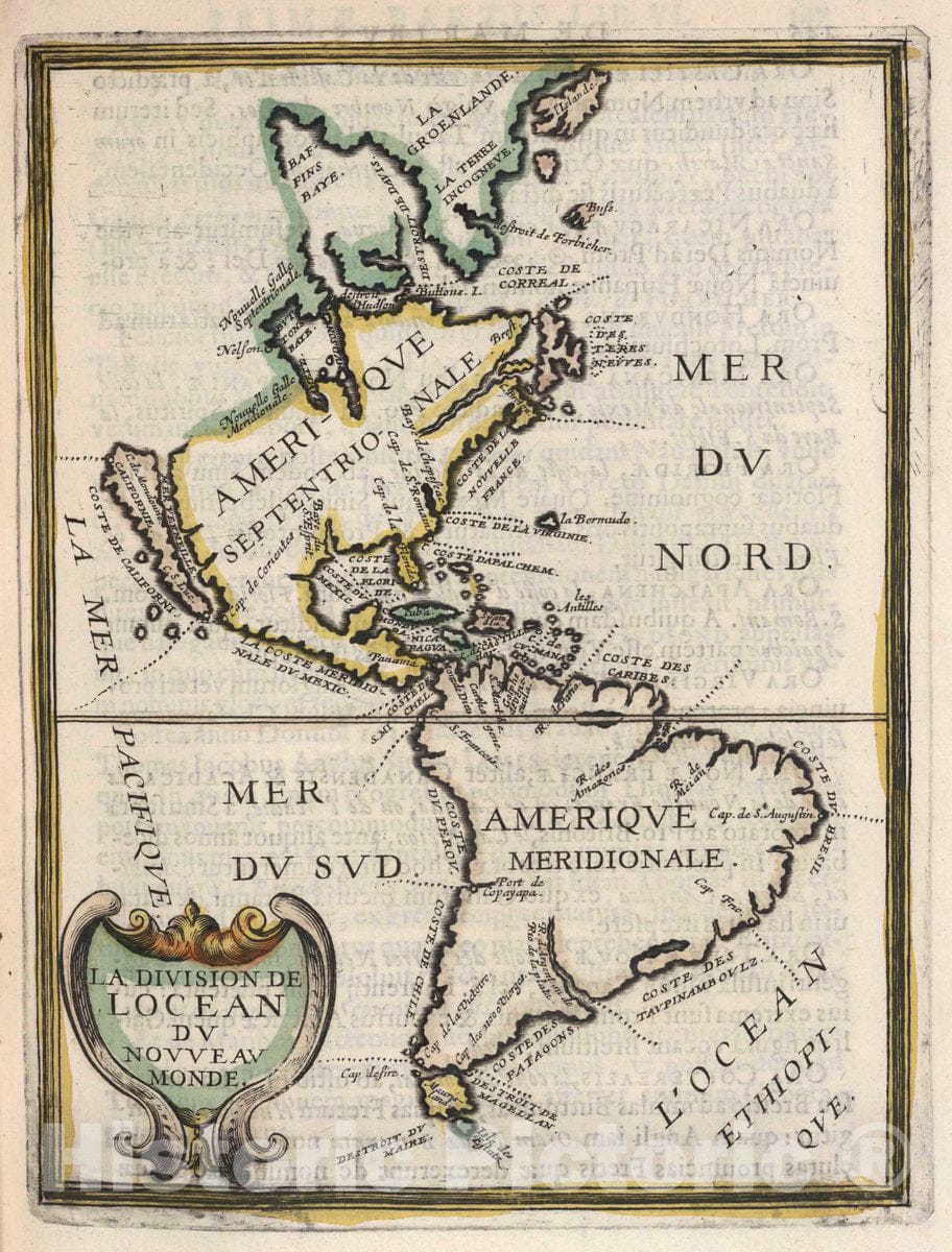 Historic Map : La Division de L'Ocean du Nouveau Monde, 1648 - Vintage Wall Art