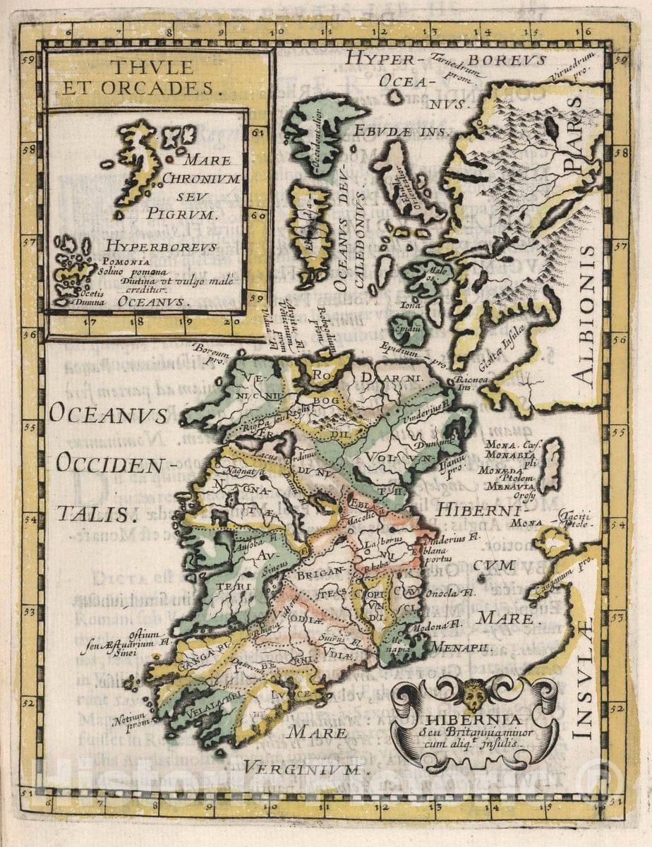 Historic Map : Ireland, Hibernia Seu Britannia Minor, 1648 , Vintage Wall Art