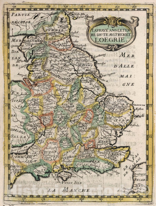 Historic Map : England, Lavraye Angleter re Dicte Aultremet Loegrie, 1648 , Vintage Wall Art