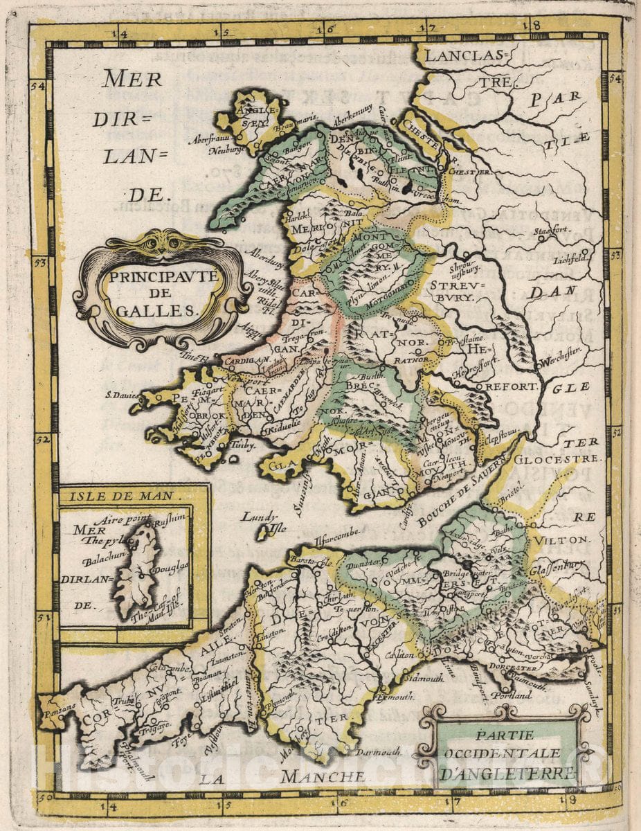 Historic Map : Wales, Principaute de Galles, 1648 , Vintage Wall Art