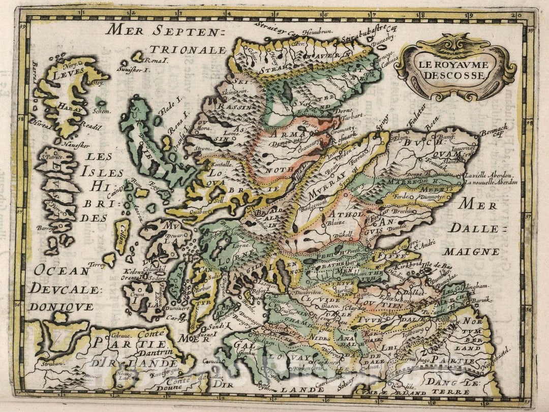 Historic Map : Scotland, Le Royaume de Scosse, 1648 , Vintage Wall Art