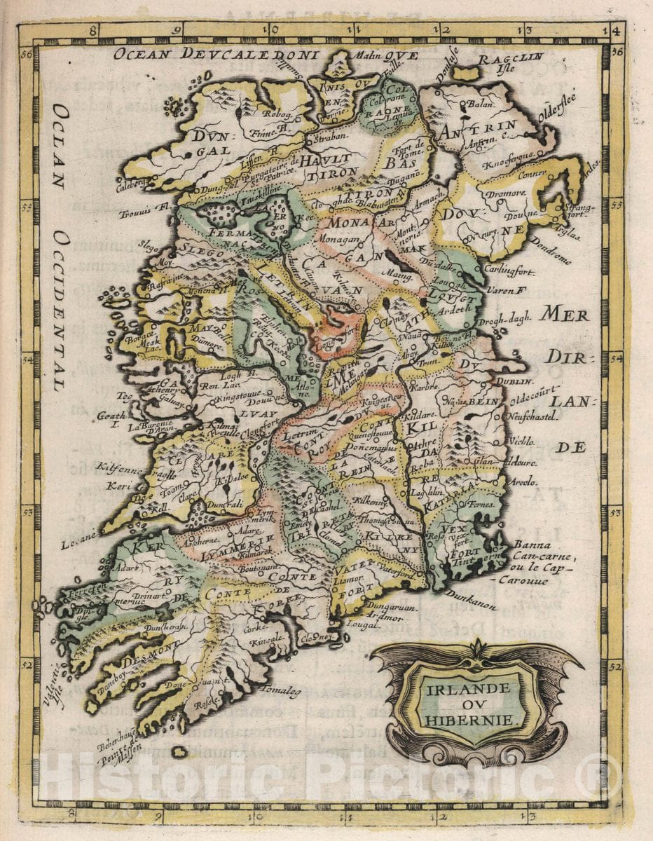 Historic Map : Ireland, Irlande ou Hibernie, 1648 , Vintage Wall Art