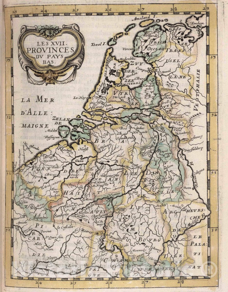 Historic Map : Netherlands, Les XVII Provinces du Pays Bas, 1648 , Vintage Wall Art