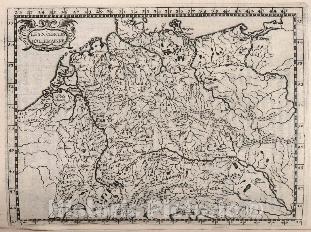 Historic Map : Germany, Les X Cercles d'Allemaigne, 1649 , Vintage Wall Art