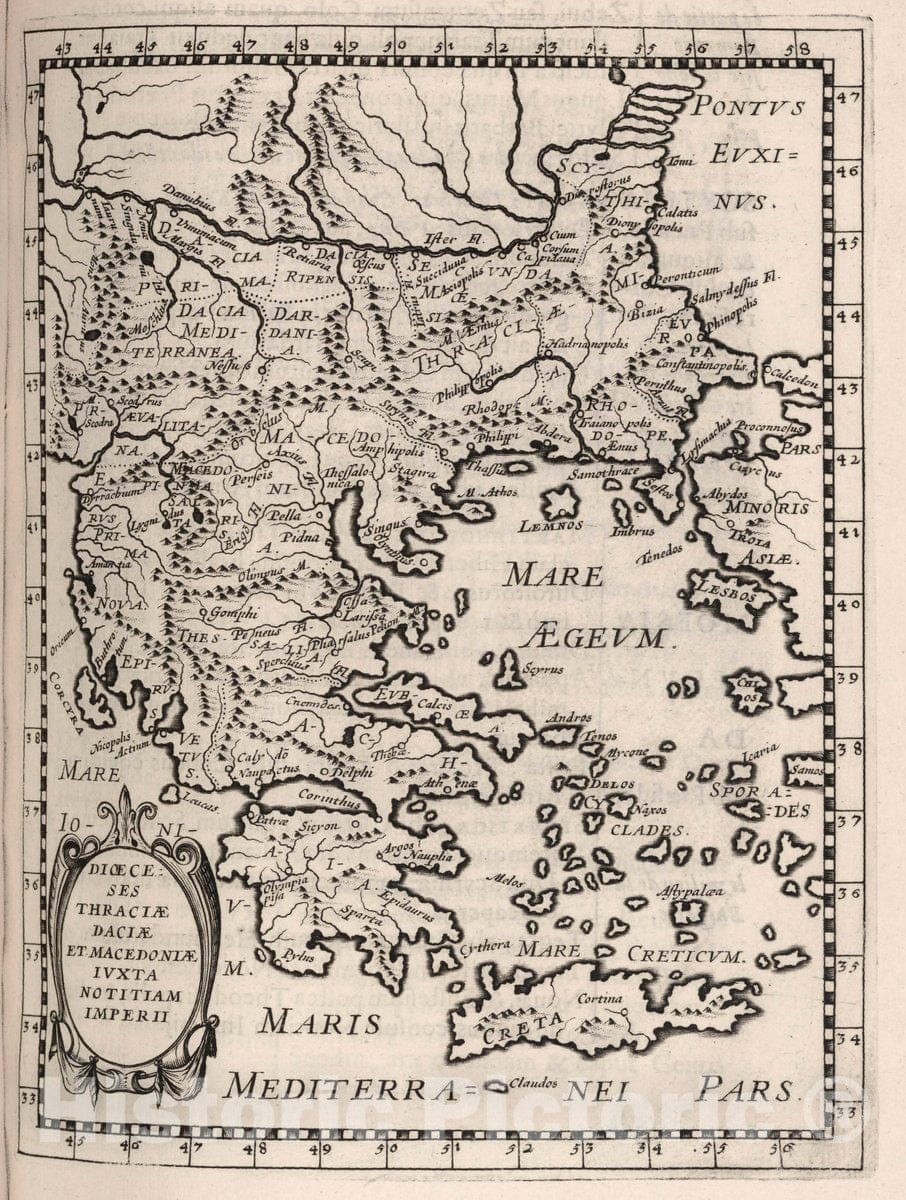 Historic Map : Macedonia, Dioeceses Thraciae Daciae et Macedoniae Iuxta Notitiam Imperii, 1648 , Vintage Wall Art