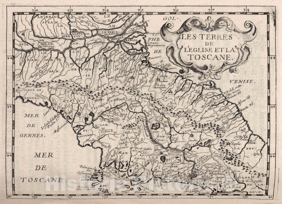 Historic Map : Tuscany (Italy) Les Terres de L'Eglise et la Toscane, 1649 v1 , Vintage Wall Art