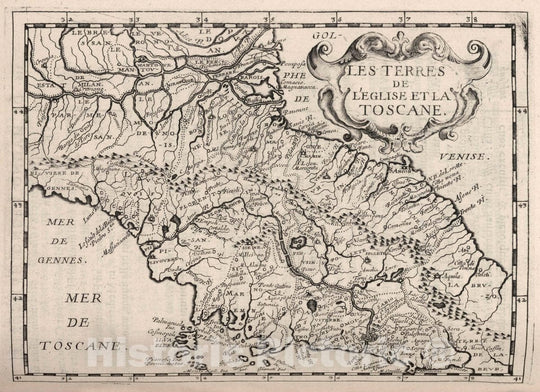 Historic Map : Tuscany (Italy) Les Terres de L'Eglise et la Toscane, 1649 v1 , Vintage Wall Art