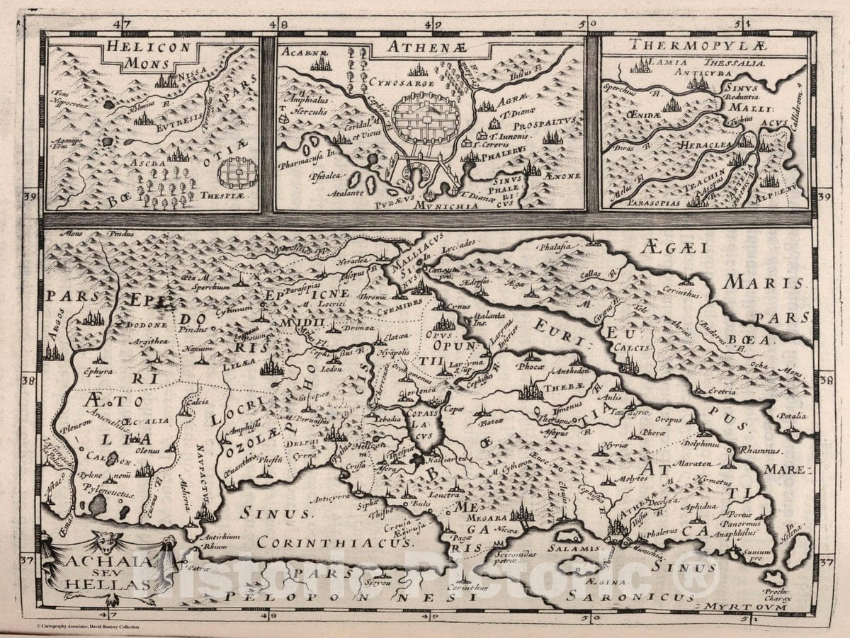 Historic Map : Greece, Achaia seu Hellas, 1649 , Vintage Wall Art