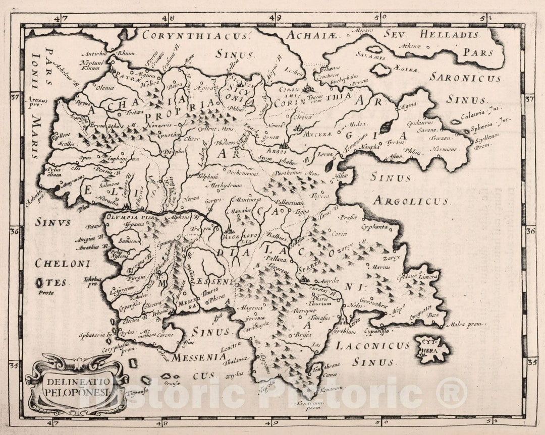 Historic Map : Peloponnisos (Greece) Delineatio Peloponesi, 1649 , Vintage Wall Art