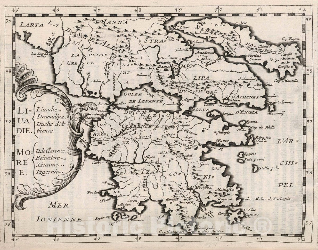 Historic Map : Greece, Liua Die. Moree, 1649 , Vintage Wall Art