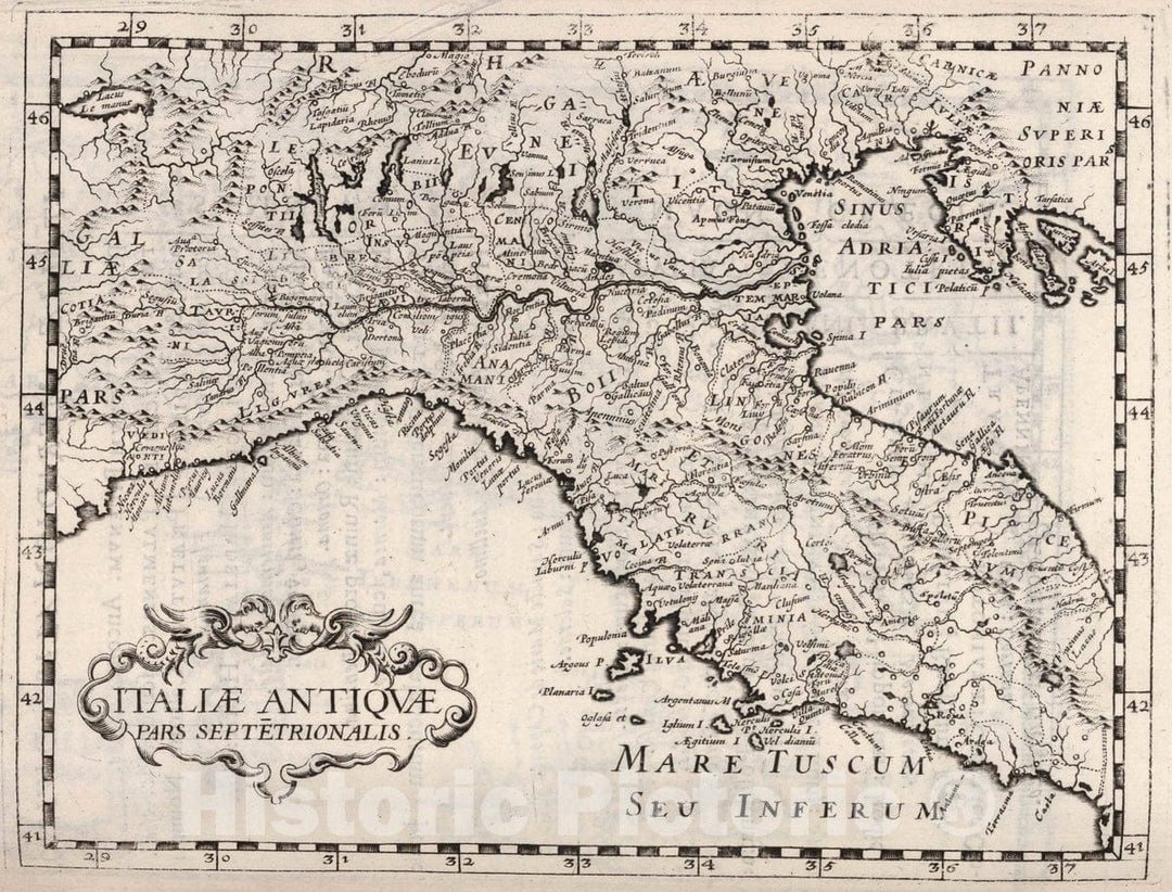 Historic Wall Map : Italy, Italiae Antiquae pars Septetrionalis, 1649 , Vintage Wall Art