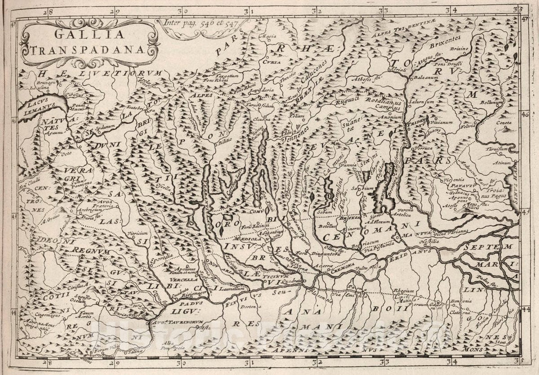 Historic Wall Map : Italy, Gallia Transpadana, 1649 , Vintage Wall Art