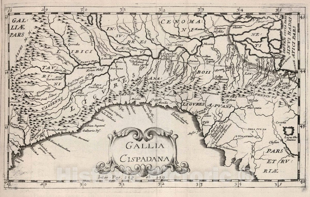 Historic Map : Italy, Ligurian Sea Gallia Cispadana. , Vintage Wall Art