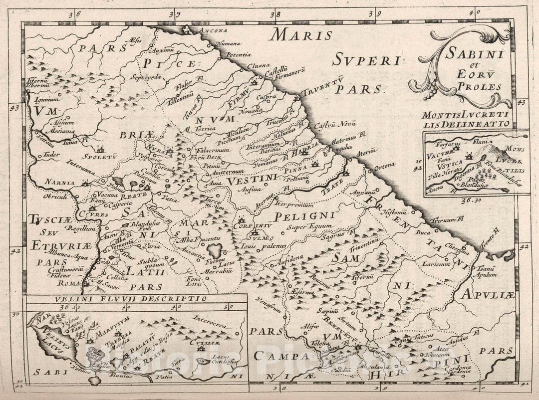 Historic Map : Italy, Apennines (Italy) Sabini et Eoru Proles, 1649 , Vintage Wall Art