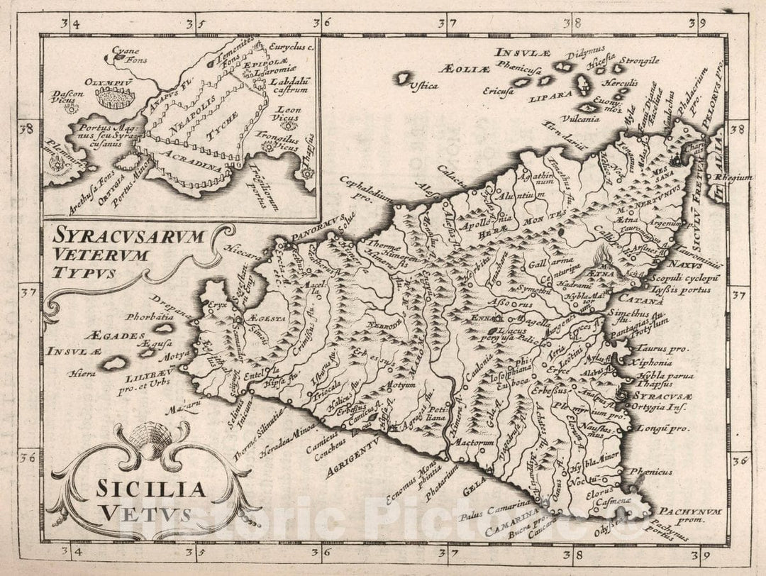 Historic Map : Sicily (Italy) Sicilia Vetus, 1649 , Vintage Wall Art