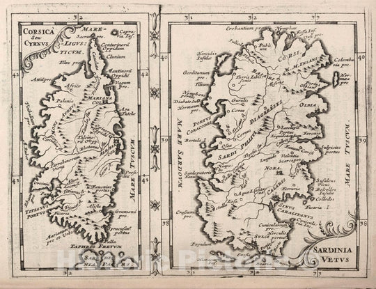 Historic Map : Corsica , France Corsica Seu Cyrnus. Sardinia Vetus, 1649 , Vintage Wall Art