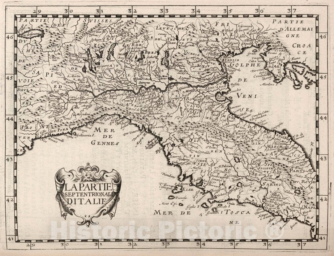 Historic Map : Northern Italy La Partie Septentrionale d'Italie, 1649 , Vintage Wall Art