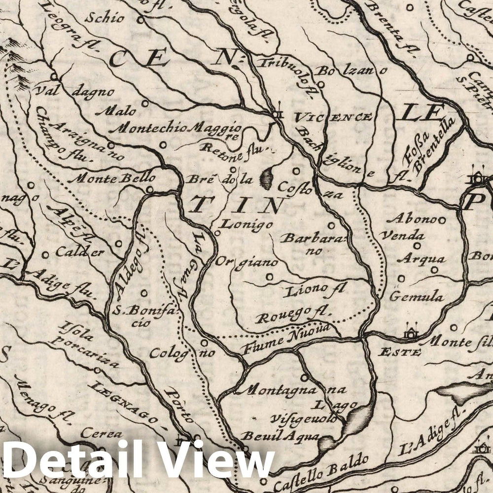 Historic Map : Mouth of Po River (Italy) Le Veronoise, Le Vicentin, Le Padovan, et Le Polesin de Rouigo, 1649 , Vintage Wall Art