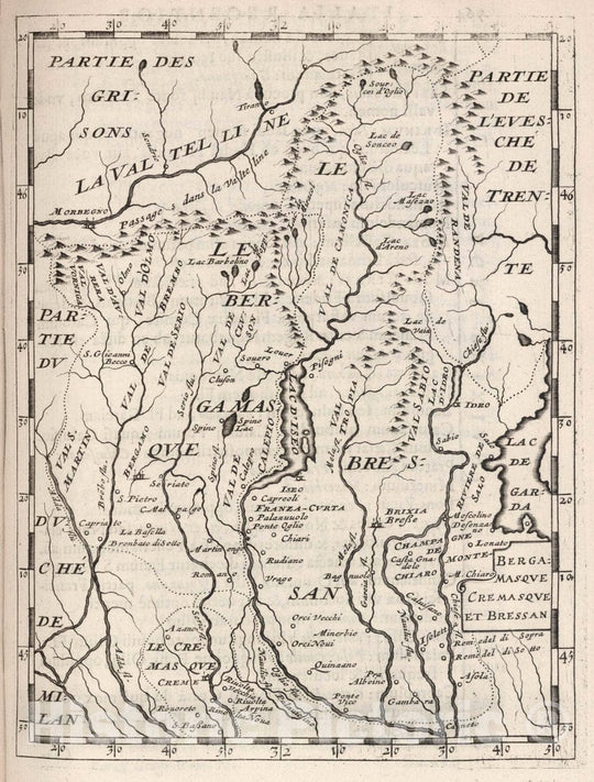 Historic Map : Bergame (Italy) Bergamasque Cremasque et Bressan, 1649 , Vintage Wall Art