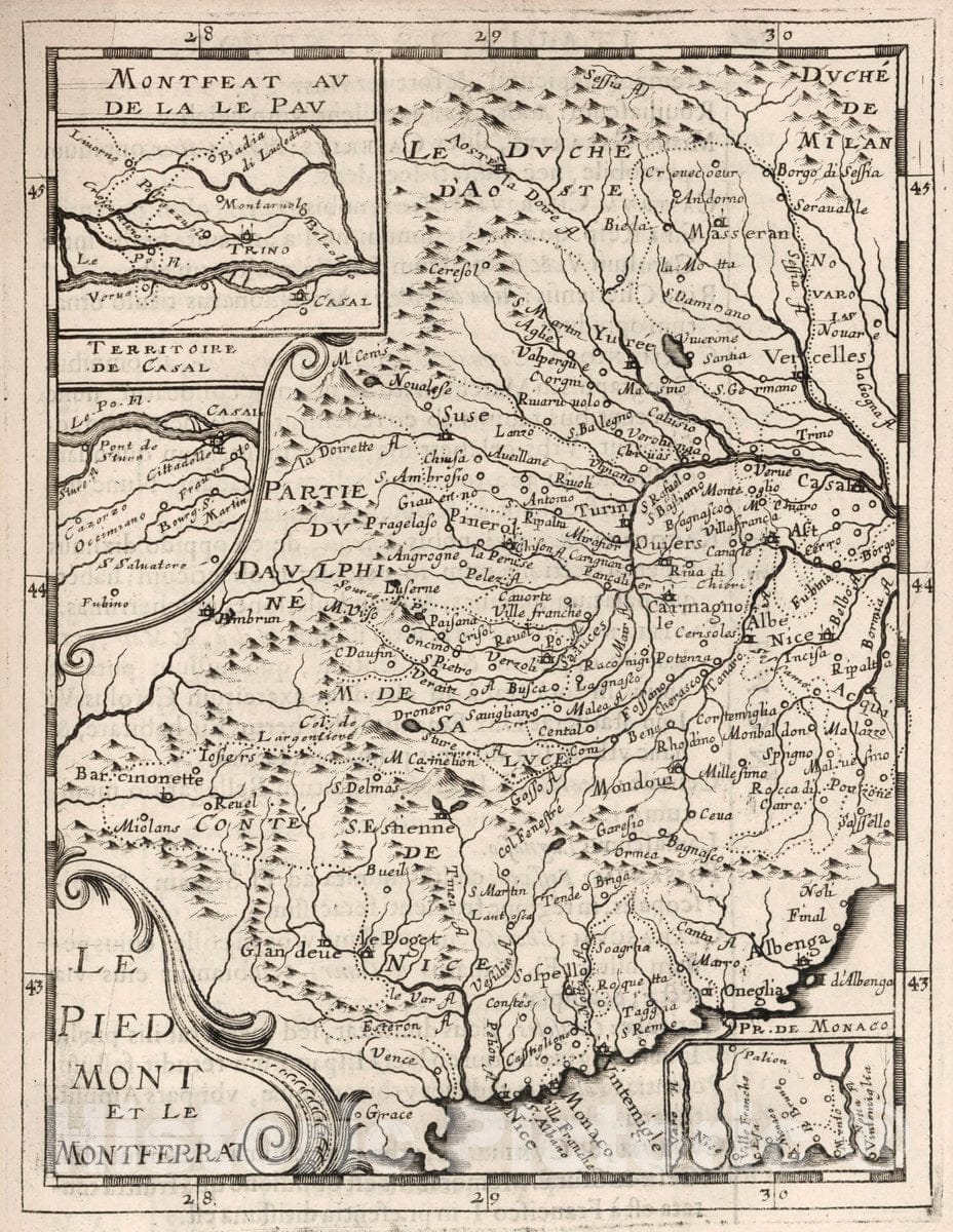 Historic Map : Piedmont (Italy) Le Piedmont et le Montferrat, 1649 , Vintage Wall Art