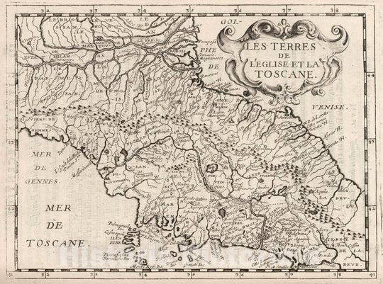 Historic Map : Tuscany (Italy) Les Terres de L'Eglise et la Toscane, 1649 v2 , Vintage Wall Art