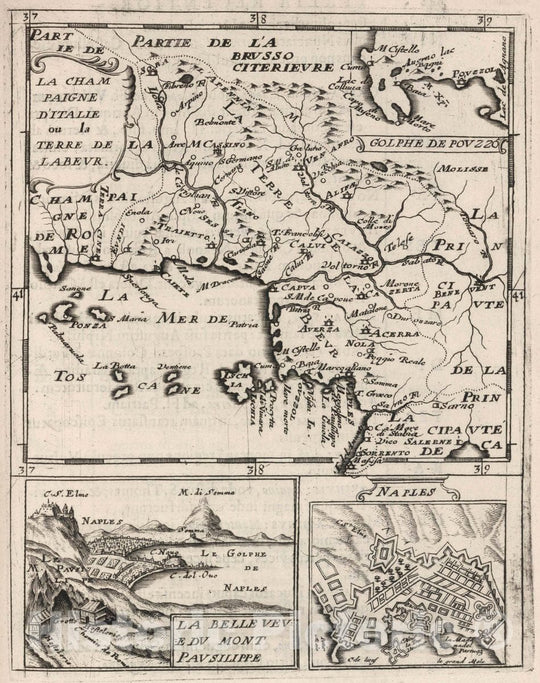 Historic Map : Terre de Labour (Italy) La Champaigne D'Italie ou la Terre de Labeur, 1649 , Vintage Wall Art