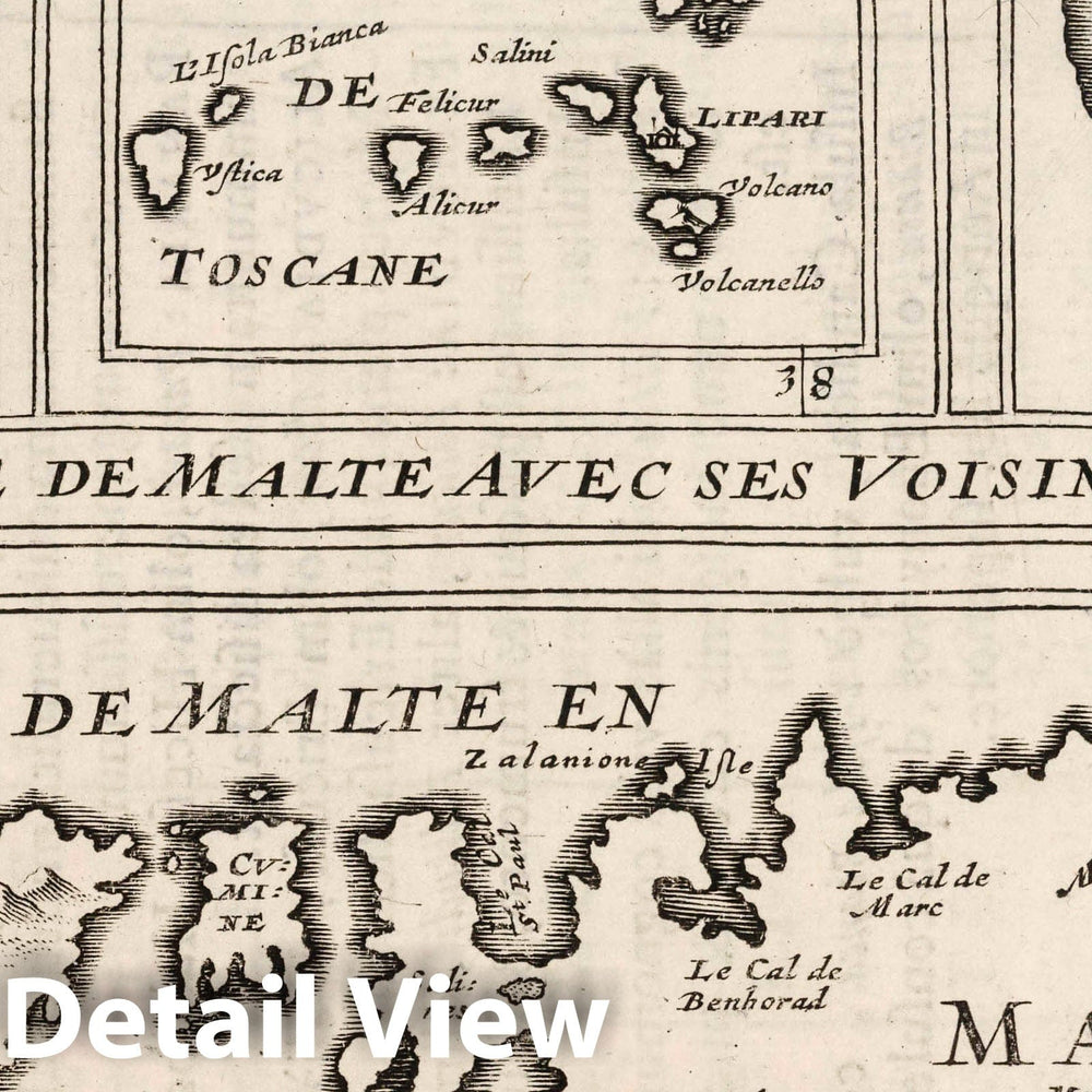 Historic Map : Malta, Le Traiect de Malte en Sicile, 1649 , Vintage Wall Art