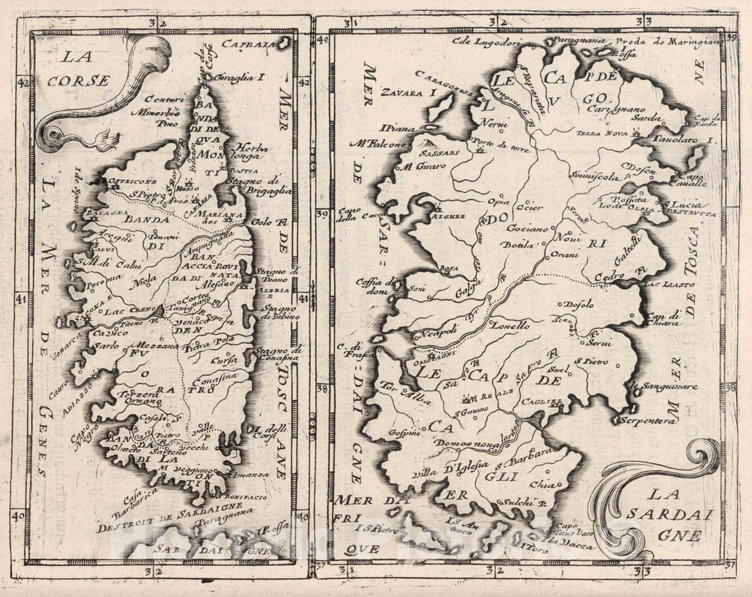 Historic Map : Corsica , France La Corse. La Sardaigne, 1649 v2 , Vintage Wall Art