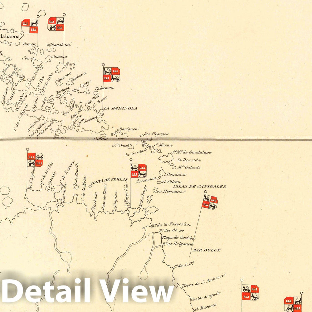 Historic Map : Caribbean, West Indies XXXIII. Le Nouveau Continent Figure Dans lHistoric Mappemonde de Juan de la Cosa en 1500, 1834 Book , Vintage Wall Art