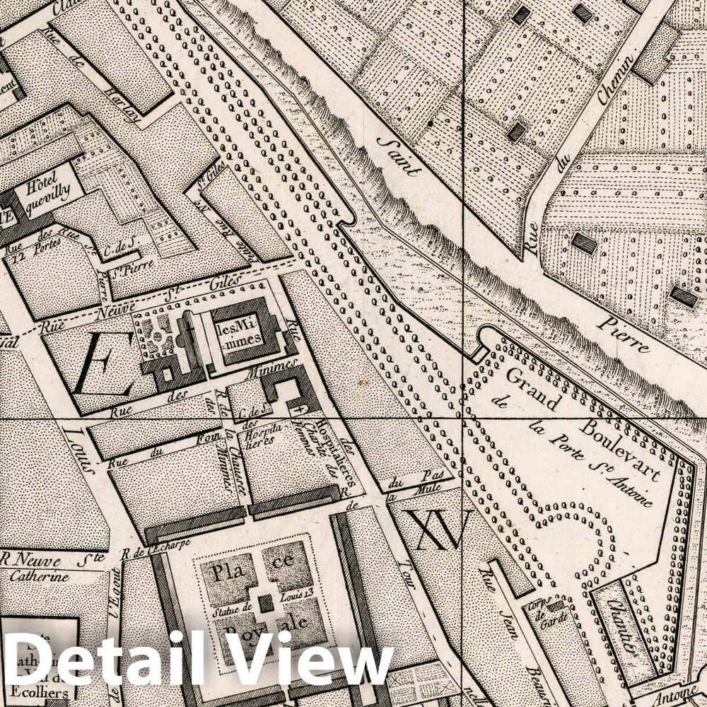 Historic Map : Paris , France, 14. Paris: Place Royale; Rue St. Louis, 1766 City Atlas , Vintage Wall Art