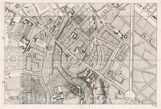 Historic Map : Paris , France, 29. Paris: St. Hipolite; Faubourg St. Marcel, 1766 City Atlas , Vintage Wall Art