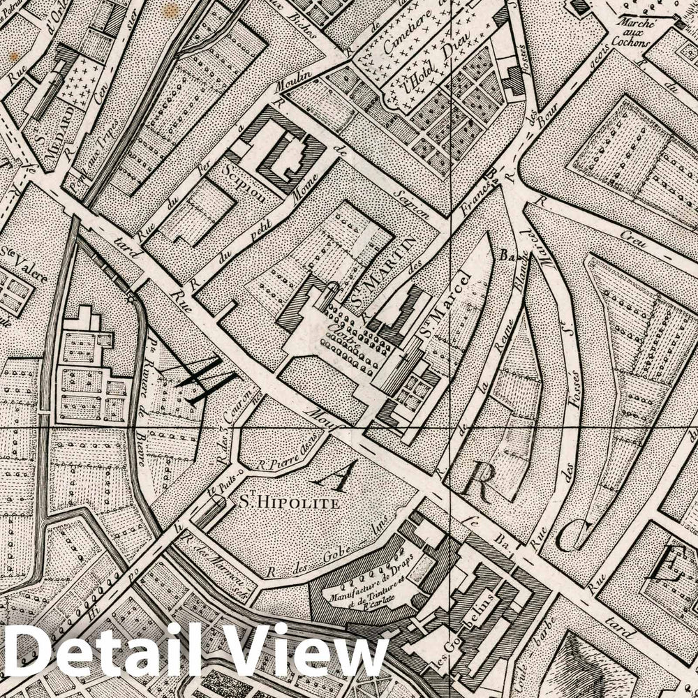 Historic Map : Paris , France, 29. Paris: St. Hipolite; Faubourg St. Marcel, 1766 City Atlas , Vintage Wall Art