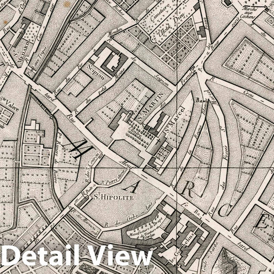 Historic Map : Paris , France, 29. Paris: St. Hipolite; Faubourg St. Marcel, 1766 City Atlas , Vintage Wall Art