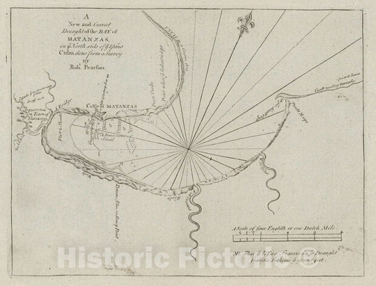 Historic Map : A New and Correct Draught of the Bay of Matanzas. On ye North side of ye Island Cuba, done from a Survey by Robt. Pearson., 1732, Thomas Page, Vintage Wall Art